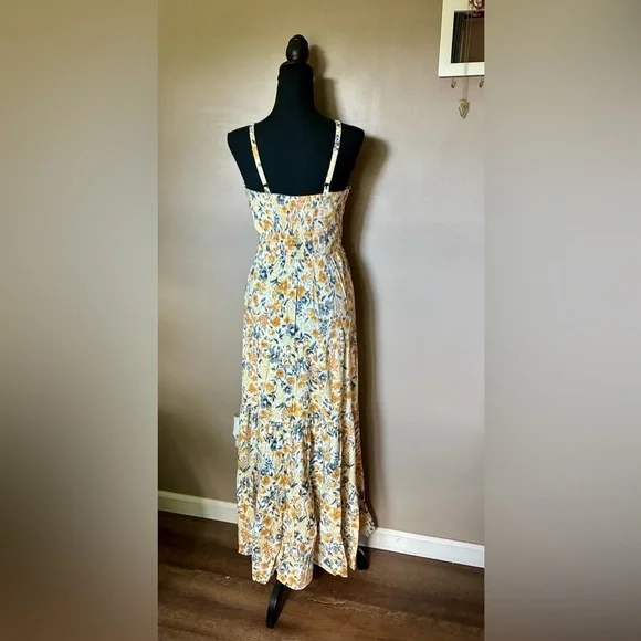 JOIE Floral cotton tiered Maxi Dress yellow & gray boho coastal cowgirl Sz 6 EUC - Picture 12 of 16
